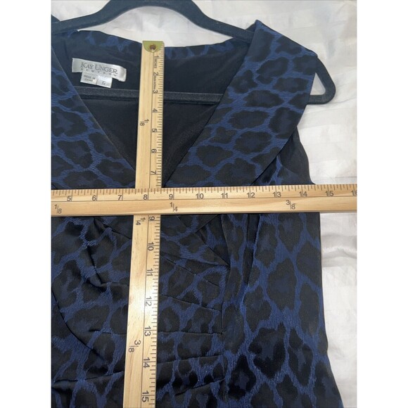 KAY UNGER NEW YORK Women's Dress Sz 6 Cap Sleeveless V-Neck Blue Black Leopard - Picture 10 of 13